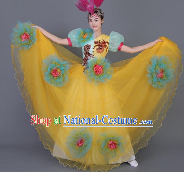 Professional Opening Dance Costume Stage Performance Flowers Dress for Women