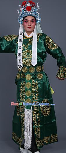 Chinese Traditional Peking Opera Takefu Costume Ancient Imperial Bodyguard Green Embroidered Robe for Adults