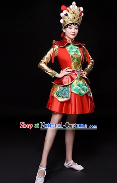 Chinese Traditional Mongol Nationality Folk Dance Costume Mongolian Minority Dance Red Dress for Women