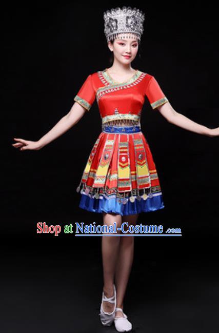 Chinese Traditional Miao Nationality Folk Dance Costume Hmong Minority Dance Red Dress for Women