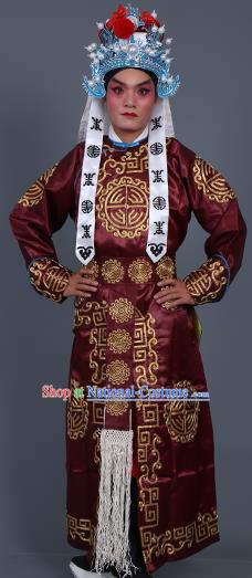 Chinese Traditional Peking Opera Takefu Costume Ancient Imperial Bodyguard Purplish Red Embroidered Robe for Adults