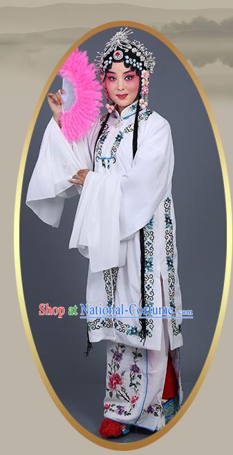 Chinese Traditional Beijing Opera Actress Costumes Ancient Nobility Lady White Dress for Adults