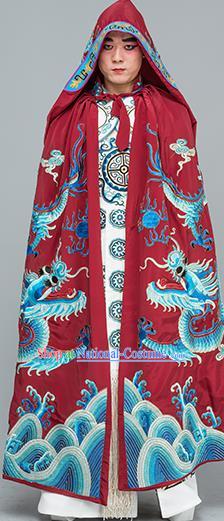 Chinese Traditional Peking Opera Takefu Costume Ancient Changing Faces Purplish Red Cloak for Adults