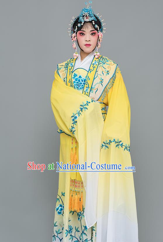 Chinese Traditional Peking Opera Nobility Lady Costumes Ancient Peri Yellow Dress for Adults