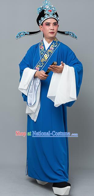 Chinese Traditional Peking Opera Niche Costume Ancient Gifted Scholar Blue Robe for Adults