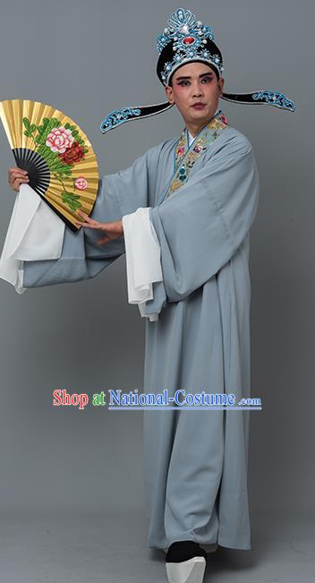 Chinese Traditional Peking Opera Niche Costume Ancient Gifted Scholar Grey Robe for Adults