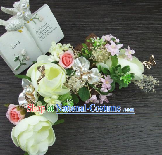 Top Grade Handmade Wedding Hair Accessories White Rose Hair Stick Headwear for Women