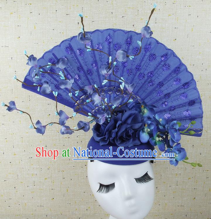 Handmade Halloween Cosplay Hair Accessories Chinese Stage Performance Blue Hair Clasp Headwear for Women