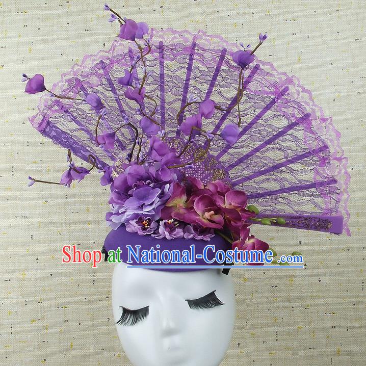 Handmade Halloween Cosplay Hair Accessories Chinese Stage Performance Purple Lace Hair Clasp Headwear for Women