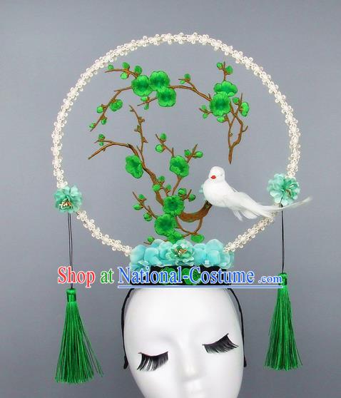 Handmade Halloween Green Plum Blossom Hair Accessories Chinese Stage Performance Hair Clasp Headdress for Women