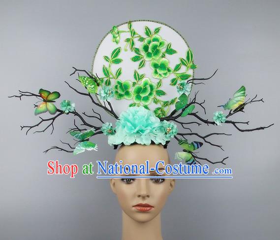 Handmade Halloween Green Butterfly Hair Accessories Chinese Stage Performance Hair Clasp Headdress for Women