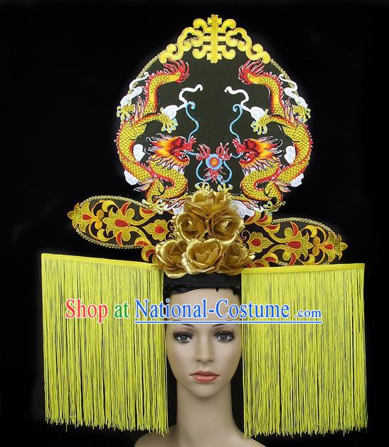 Handmade Halloween Golden Dragons Hair Accessories Chinese Stage Performance Hair Clasp Headdress for Women