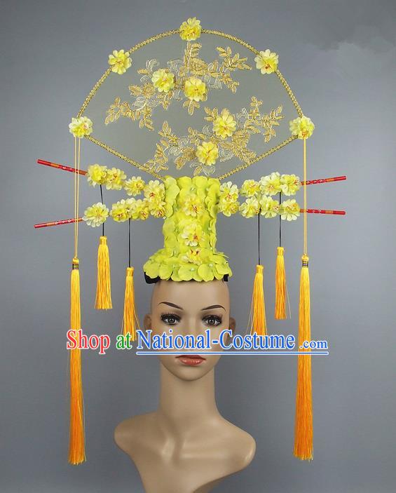 Handmade Halloween Yellow Flowers Hair Accessories Chinese Stage Performance Hair Clasp Headdress for Women