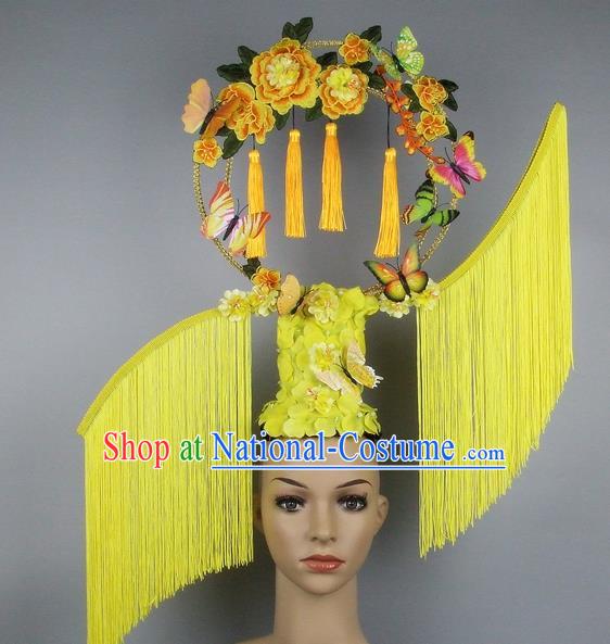 Handmade Halloween Queen Yellow Tassel Hair Accessories Chinese Stage Performance Hair Clasp Headdress for Women