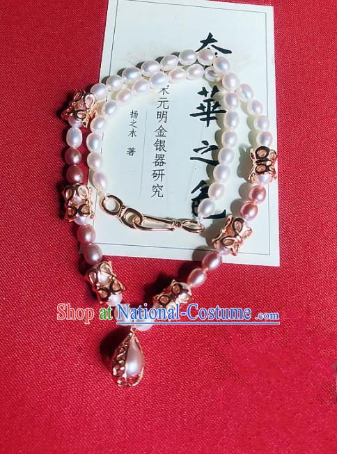 Chinese Traditional Wedding Pearls Necklace Ancient Handmade Hanfu Necklet for Women