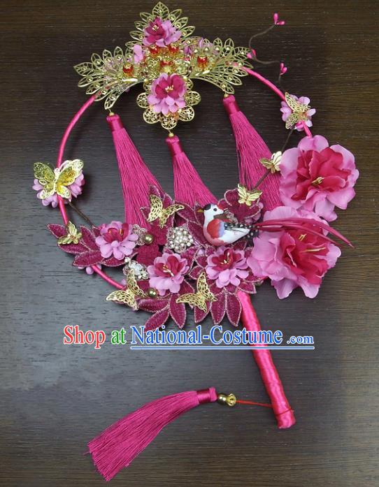 Chinese Traditional Wedding Bride Round Fans Ancient Handmade Palace Fans for Women