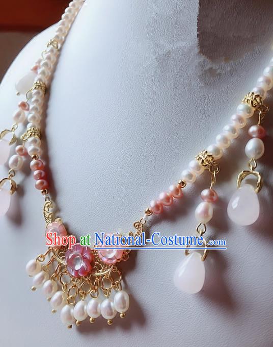 Chinese Traditional Handmade Hanfu Pearls Tassel Necklace Ancient Queen Necklet for Women