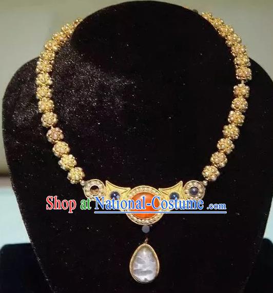 Chinese Traditional Handmade Hanfu Golden Necklace Ancient Queen Necklet for Women