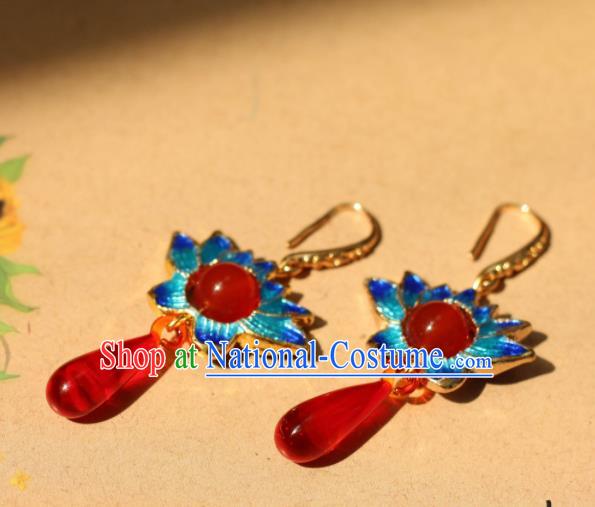 Traditional Chinese Handmade Ancient Blueing Lotus Earrings Accessories for Women