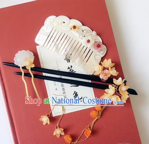 Handmade Chinese Ancient Hair Accessories Shell Hair Comb Hanfu Hairpins Complete Set for Women