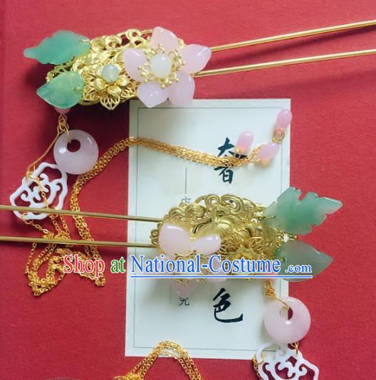 Handmade Chinese Ancient Hair Accessories Hanfu Pink Flower Hairpins for Women