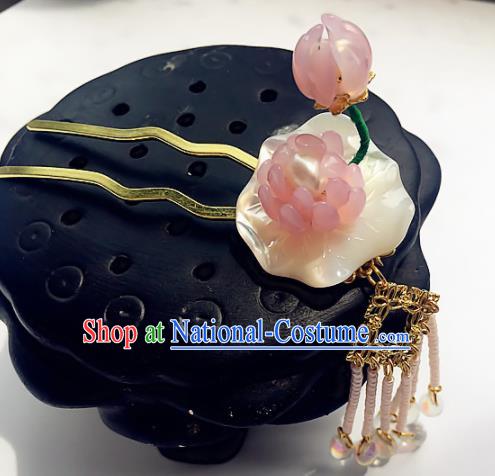 Handmade Chinese Ancient Shell Hair Accessories Hanfu Lotus Hairpins for Women