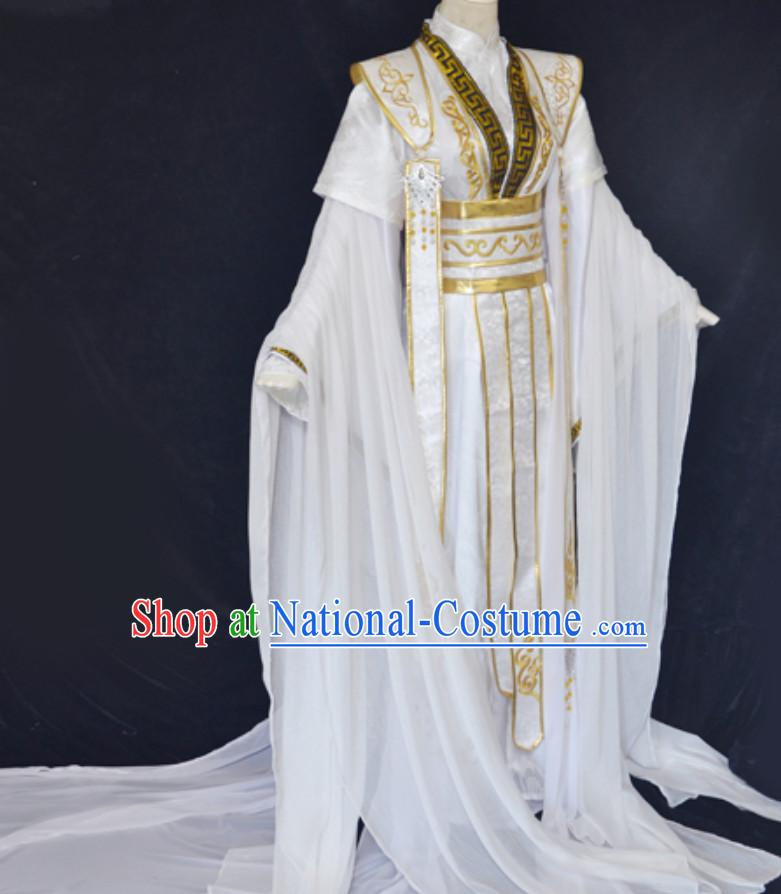 White Gold Ancient Chinese Super Hero Emperor Costume for Men