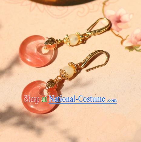 Traditional Chinese Handmade Ancient Pink Peace Buckle Earrings Accessories for Women