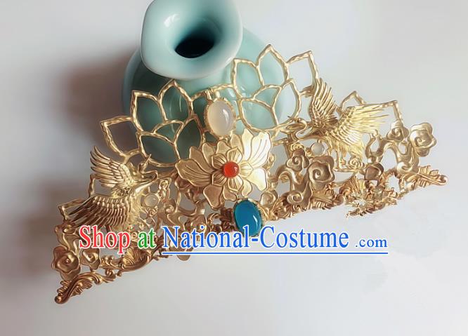 Handmade Chinese Ancient Hair Accessories Lotus Hair Comb Queen Hanfu Hairpins Headwear for Women