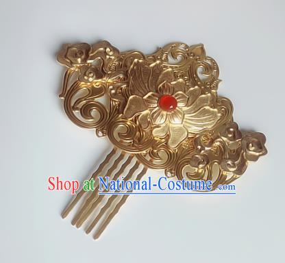 Handmade Chinese Ancient Hair Accessories Golden Hair Comb Queen Hanfu Hairpins Headwear for Women