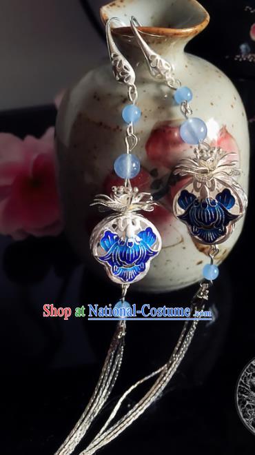 Chinese Ancient Hanfu Jewelry Accessories Traditional Blueing Earrings for Women