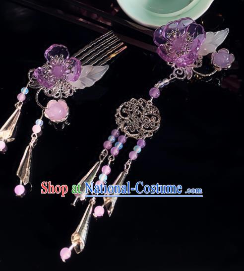 Chinese Handmade Ancient Purple Flowers Hair Clip Hair Accessories Hanfu Hairpins for Women