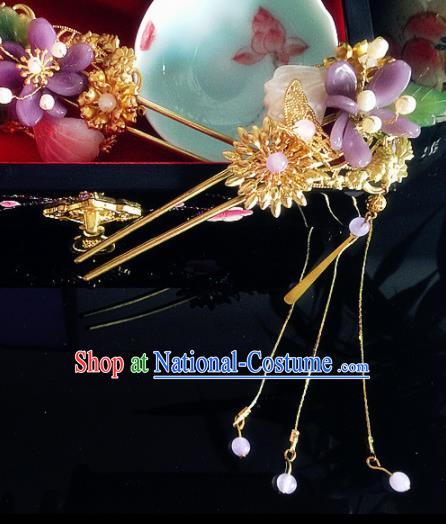 Chinese Handmade Ancient Palace Hair Accessories Hanfu Tassel Flowers Hairpins for Women