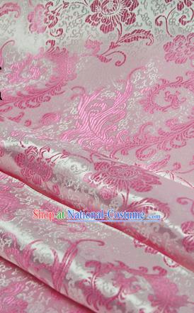 Asian Chinese Traditional Tang Suit Fabric Pink Satin Brocade Silk Material Classical Pattern Design Drapery