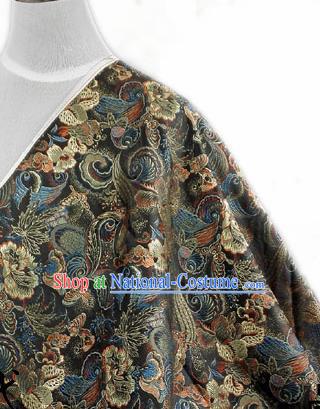 Asian Chinese Traditional Tang Suit Fabric Black Satin Brocade Silk Material Classical Pattern Design Drapery