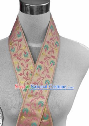 Traditional Chinese Handmade Brocade Belts Ancient Pink Brocade Embroidered Lace Trimmings Accessories