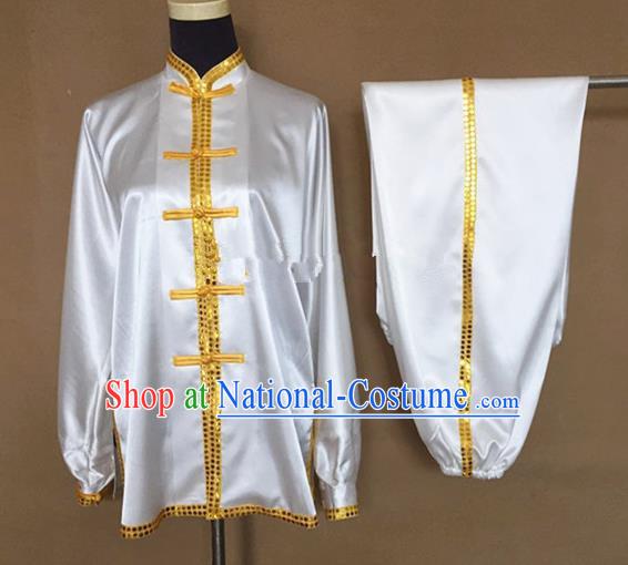 Chinese Traditional Martial Arts Yellow Buttons Costumes Tai Chi Tai Ji Training Silk Clothing for Adults