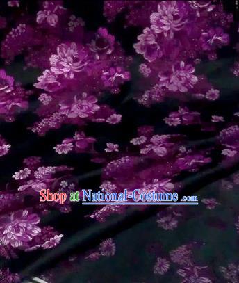 Asian Chinese Traditional Tang Suit Fabric Brocade Silk Material Classical Purple Flowers Pattern Design Drapery