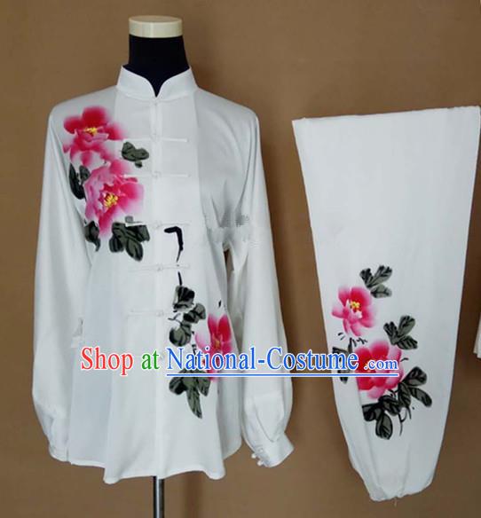 Chinese Traditional Kung Fu Martial Arts Printing Peony Costumes Tai Chi Training Clothing for Women