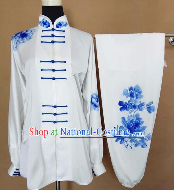 Chinese Traditional Martial Arts Printing Peony Costumes Tai Chi Tai Ji Training Clothing for Adults