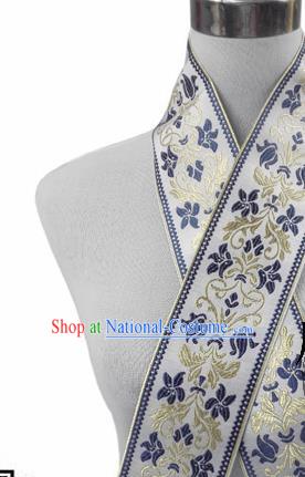 Traditional Chinese Handmade White Brocade Belts Ancient Embroidered Brocade Lace Trimmings Accessories