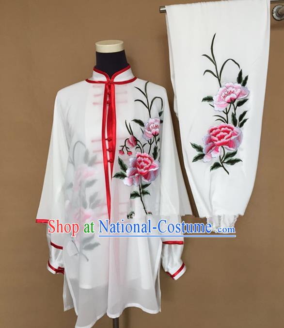 Chinese Traditional Kung Fu Martial Arts Costumes Tai Chi Training Embroidered Peony Clothing for Women