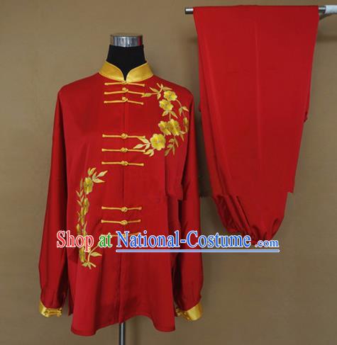 Chinese Traditional Kung Fu Martial Arts Red Costumes Tai Chi Training Clothing for Women