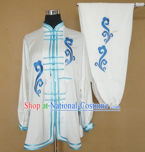 Chinese Traditional Kung Fu Embroidered White Costumes Martial Arts Tai Chi Training Clothing for Women