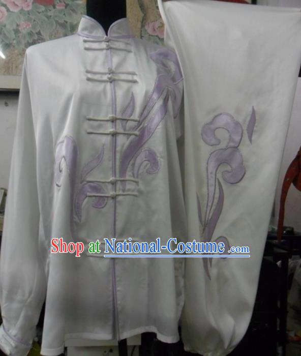 Chinese Traditional Kung Fu White Silk Costumes Martial Arts Tai Chi Training Clothing for Women