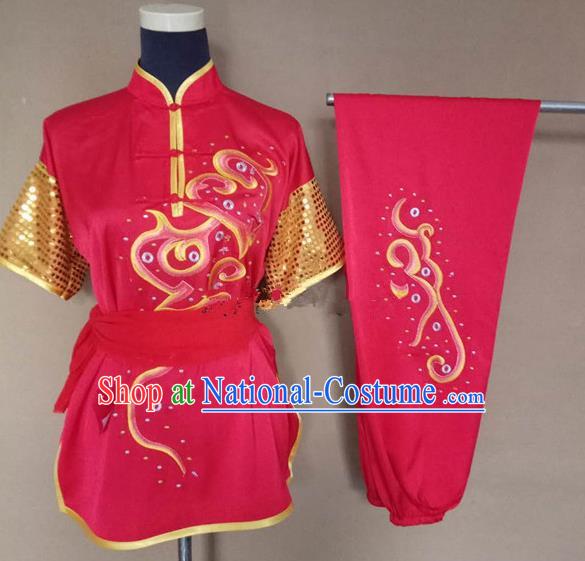 Chinese Traditional Martial Arts Embroidered Red Costumes Tai Chi Tai Ji Training Clothing for Adults