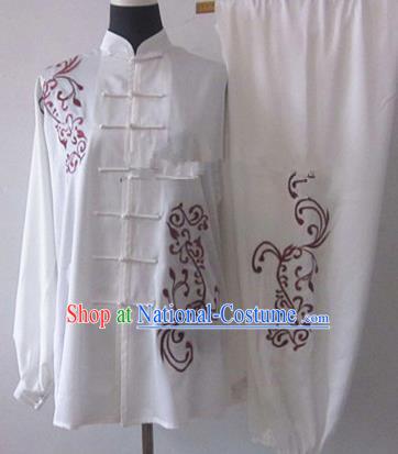 Chinese Traditional Martial Arts White Costumes Tai Chi Kung Fu Training Embroidered Clothing for Adults