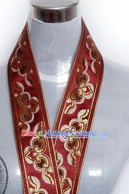 Traditional Chinese Handmade Wine Red Brocade Belts Ancient Embroidered Brocade Lace Trimmings Accessories