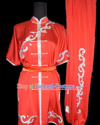 Chinese Traditional Kung Fu Red Silk Costumes Martial Arts Tai Chi Training Clothing for Women