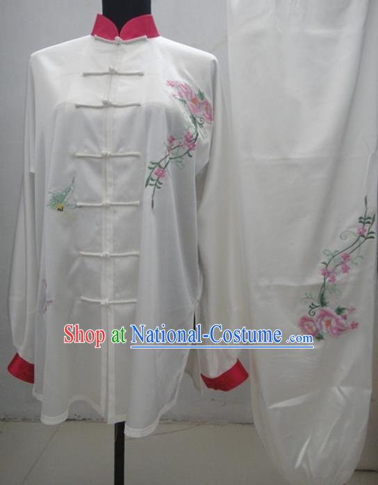 Chinese Traditional Kung Fu Silk Costumes Martial Arts Tai Chi Training Embroidered Rose Clothing for Women